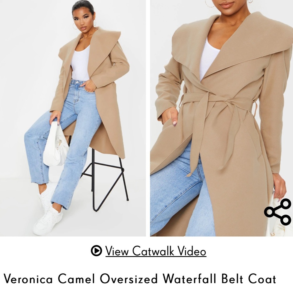 PLT Veronica Camel Oversized Waterfall Belt Coat
